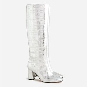 J. Crew Collection // Knee High Silver Croc Embossed Boots
